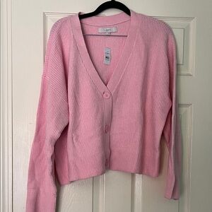 LOFT Light Pink V-Neck Button Knit Cardigan